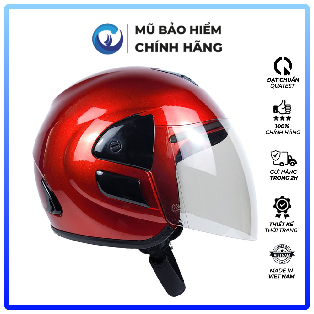 Mũ Bảo Hiểm 3/4 Đầu Có Kính Blue Sea A102K - Màu Đỏ Đô