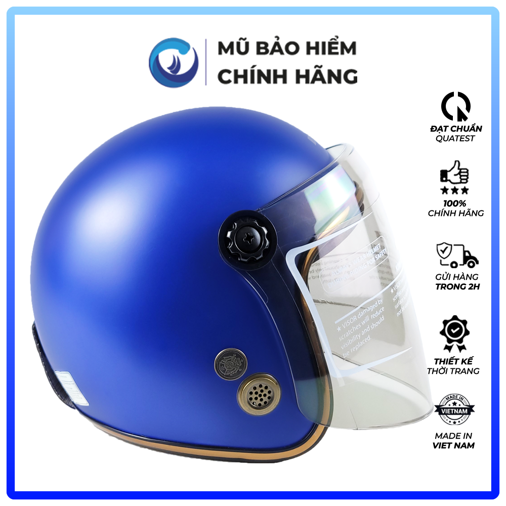 Mũ Bảo Hiểm 3/4 Đầu Có Kính Blue Sea A100K - Sơn Mờ - Chính hãng