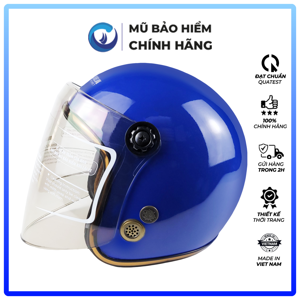 Mũ Bảo Hiểm 3/4 Đầu Có Kính Blue Sea A100K Màu Xanh Bích Bóng