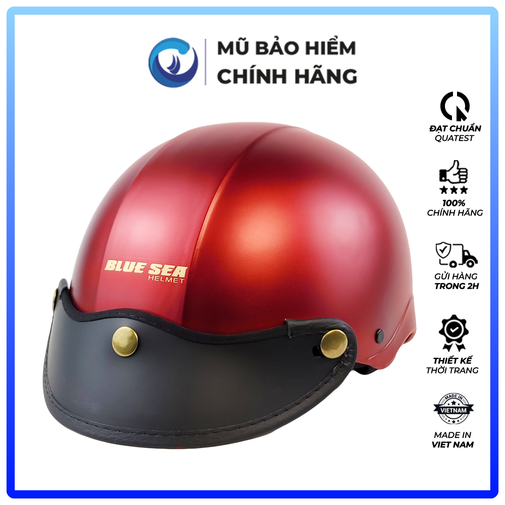 Mũ Bảo Hiểm 1/2 Đầu Blue Sea A104 - Màu Đỏ Đô - Chính Hãng