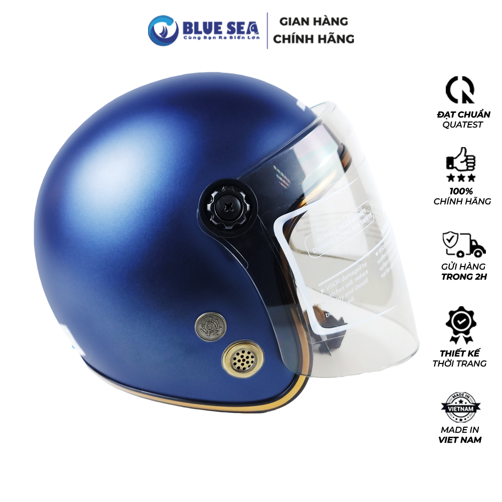 Mũ Bảo Hiểm 3/4 Đầu Có Kính Blue Sea A100K Màu Xanh Navy Mờ