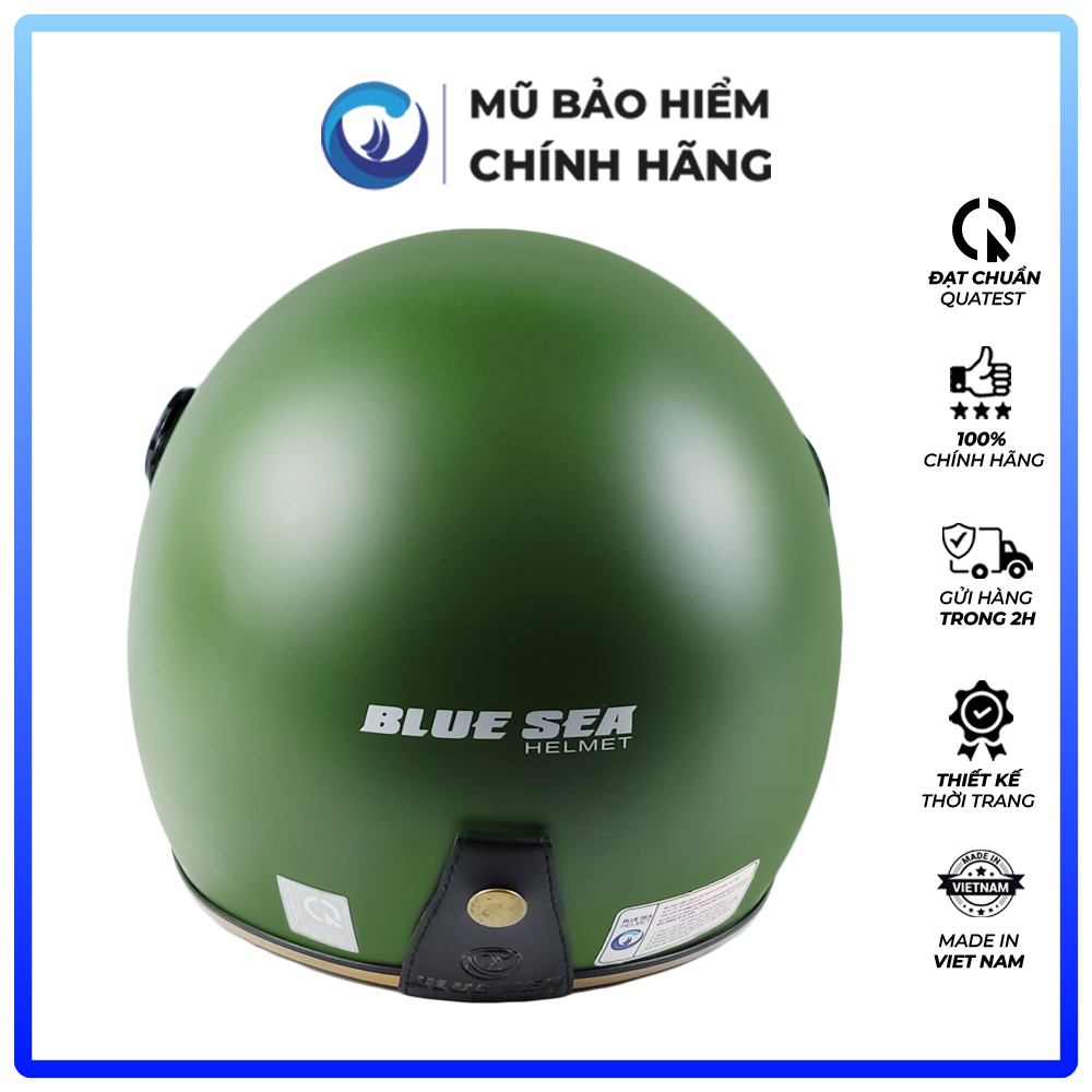 Mũ Bảo Hiểm 3/4 Đầu Có Kính Blue Sea A100K Màu Xanh Rêu Mờ