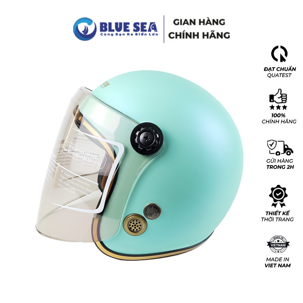 Mũ Bảo Hiểm 3/4 Đầu Có Kính Blue Sea A100K Màu Xanh Ngọc Mờ