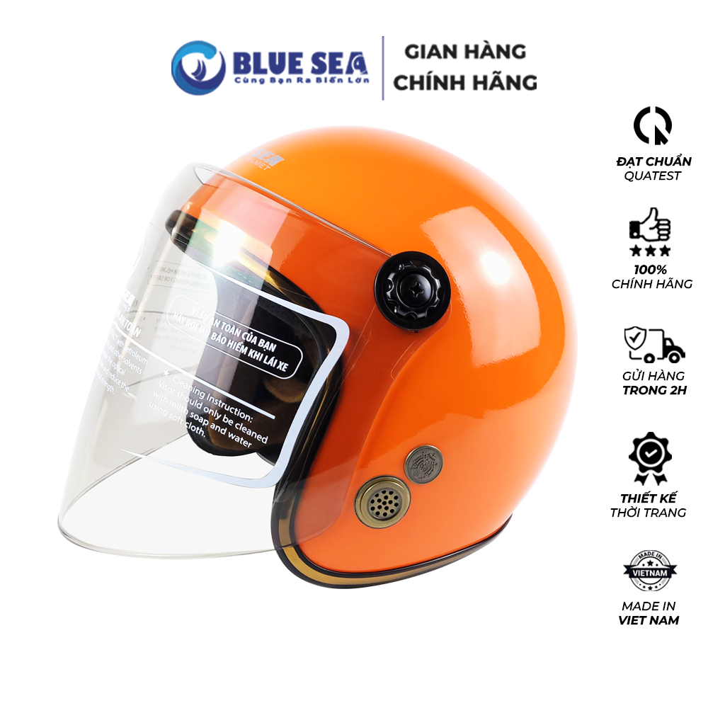 Mũ Bảo Hiểm 3/4 Đầu Có Kính Blue Sea A100K Màu Cam Bóng