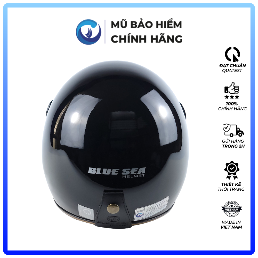 Mũ Bảo Hiểm 3/4 Đầu Có Kính Blue Sea A100K Màu Đen Bóng