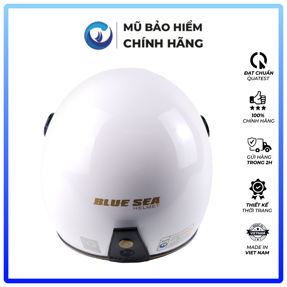 Mũ Bảo Hiểm 3/4 Đầu Có Kính Blue Sea  A100K Màu Trắng Sữa Bóng