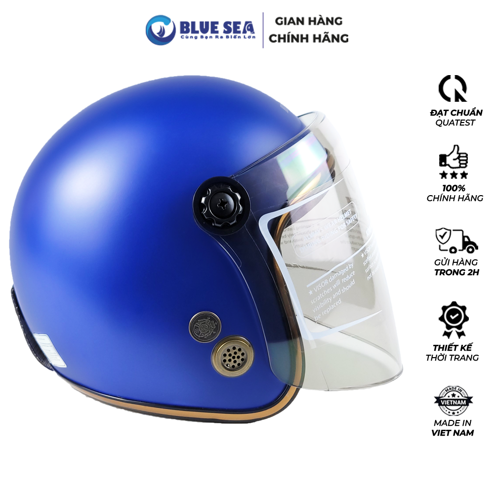 Mũ Bảo Hiểm 3/4 Đầu Có Kính Blue Sea A100K - Sơn Mờ - Chính hãng