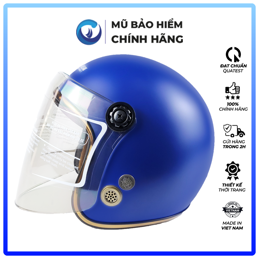 Mũ Bảo Hiểm 3/4 Đầu Có Kính Blue Sea A100K Màu Xanh Bích Mờ