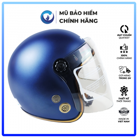 Mũ Bảo Hiểm 3/4 Đầu Có Kính Blue Sea A100K Màu Xanh Navy Mờ