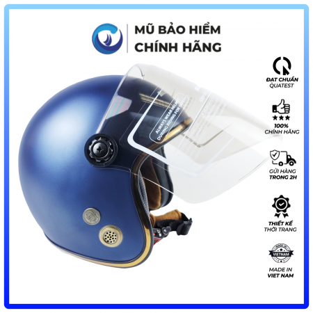 Mũ Bảo Hiểm 3/4 Đầu Có Kính Blue Sea A100K Màu Xanh Navy Mờ