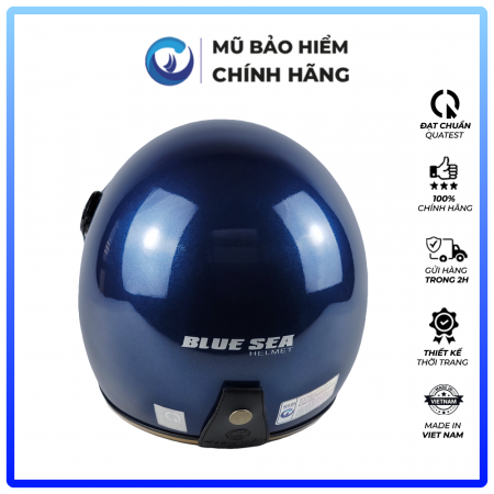 Mũ Bảo Hiểm 3/4 Đầu Có Kính Blue Sea  A100K Màu Xanh Navy Bóng