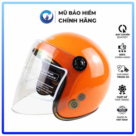 Mũ Bảo Hiểm 3/4 Đầu Có Kính Blue Sea A100K Màu Cam Bóng