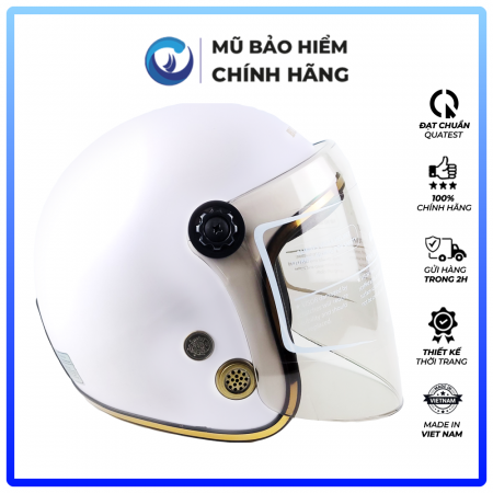 Mũ Bảo Hiểm 3/4 Đầu Có Kính Blue Sea  A100K Màu Trắng Sữa Mờ