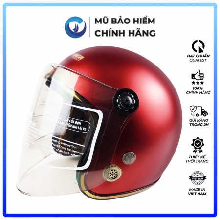 Mũ Bảo Hiểm 3/4 Đầu Có Kính Blue Sea A100K - Sơn Mờ - Chính hãng